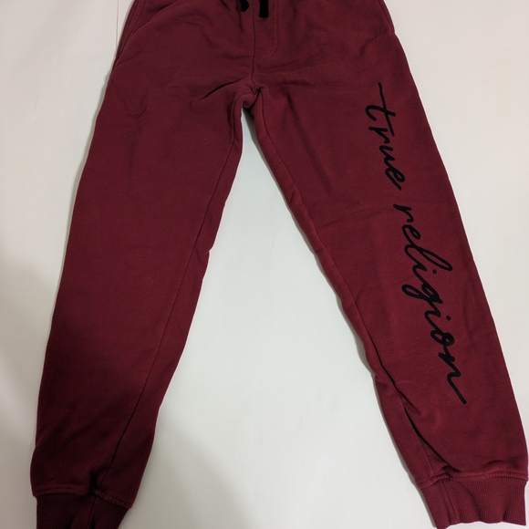 True Religion Boys Medium Maroon Joggers Sweatpants Comfort Fancy Pants - Picture 1 of 10